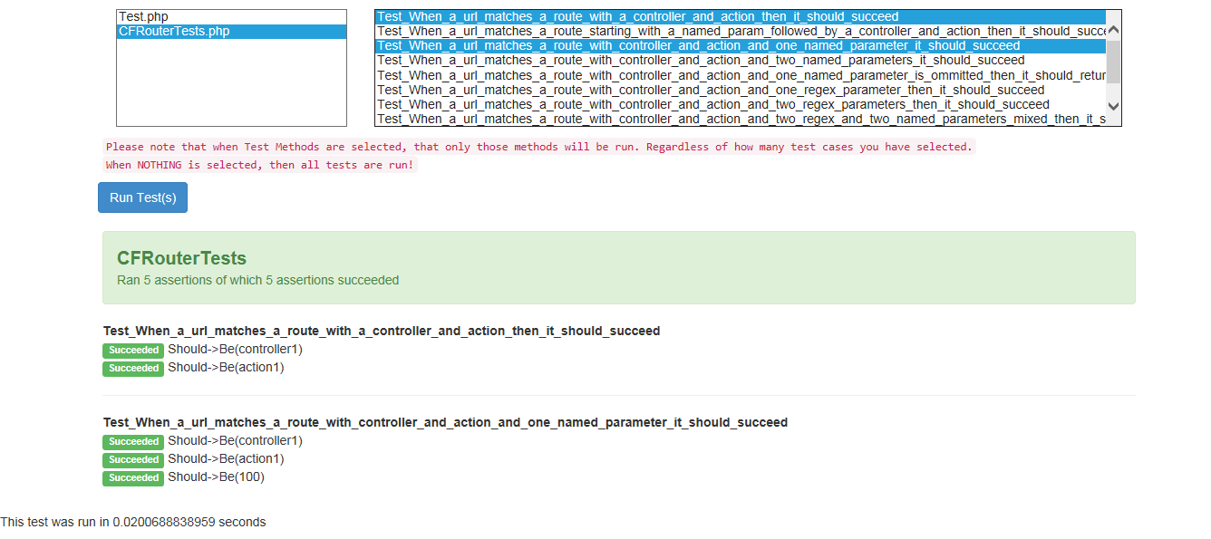 Example test with selected tests