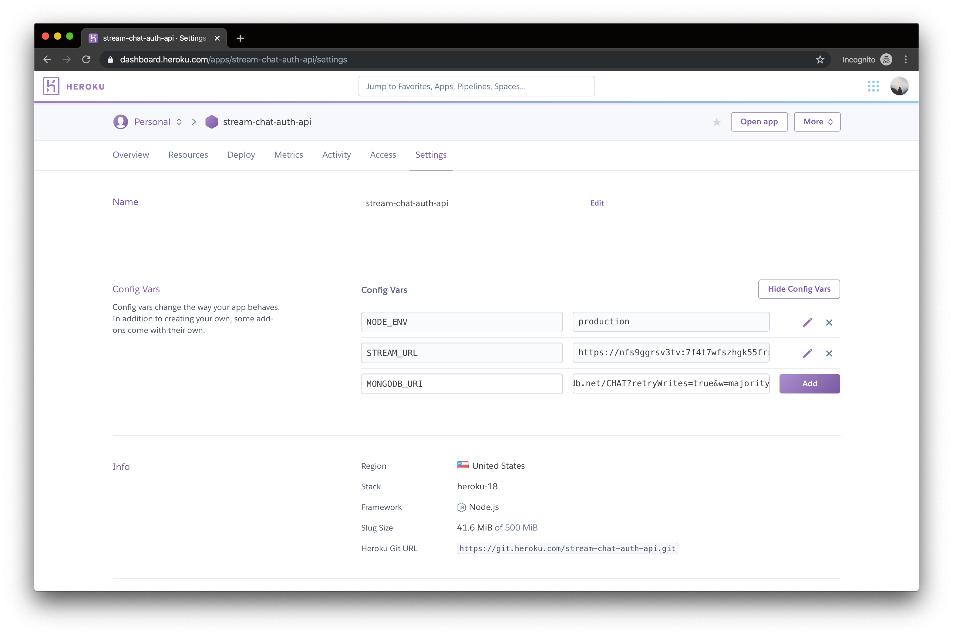 Heroku Settings