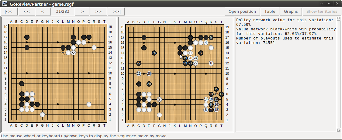 Screen-shot of GoReviewPartner: Game Review (alternative moves)