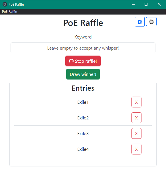 Screenshot of running raffle