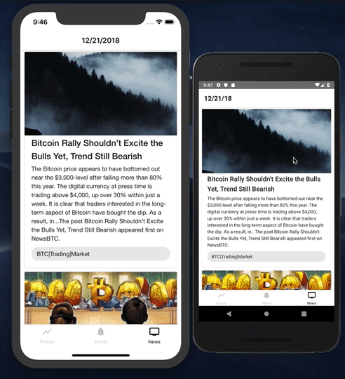 iOS and Android reader being used inside react-native on a bitcoin website