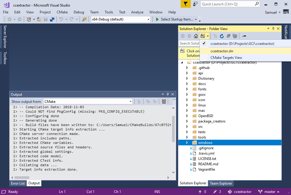 Solutions and Folders >> ccextractor.sln