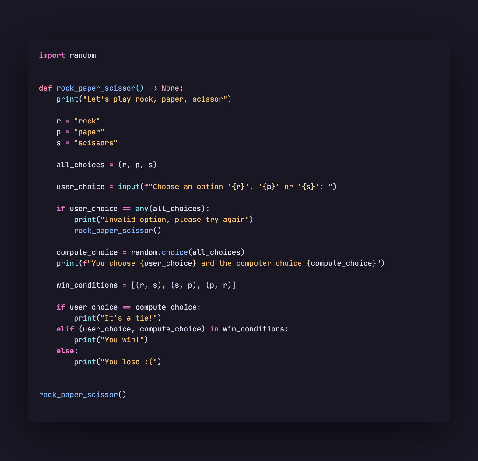 Visual image of the python syntax