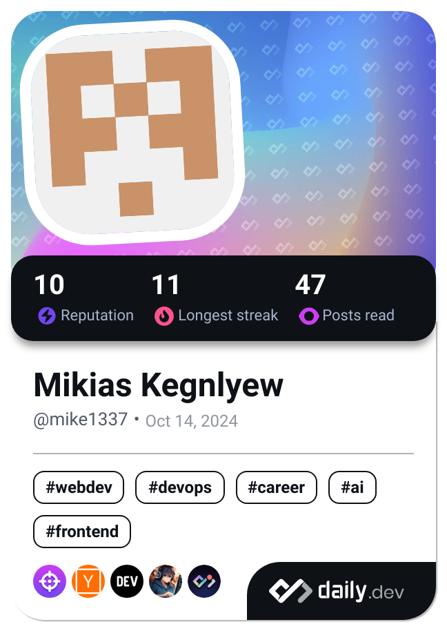 Mikias Kegnlyew's Dev Card