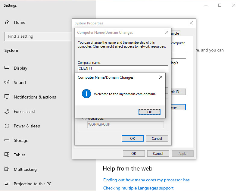 Rename this PC (join domain successful)
