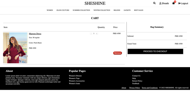 SheShine Cart Page