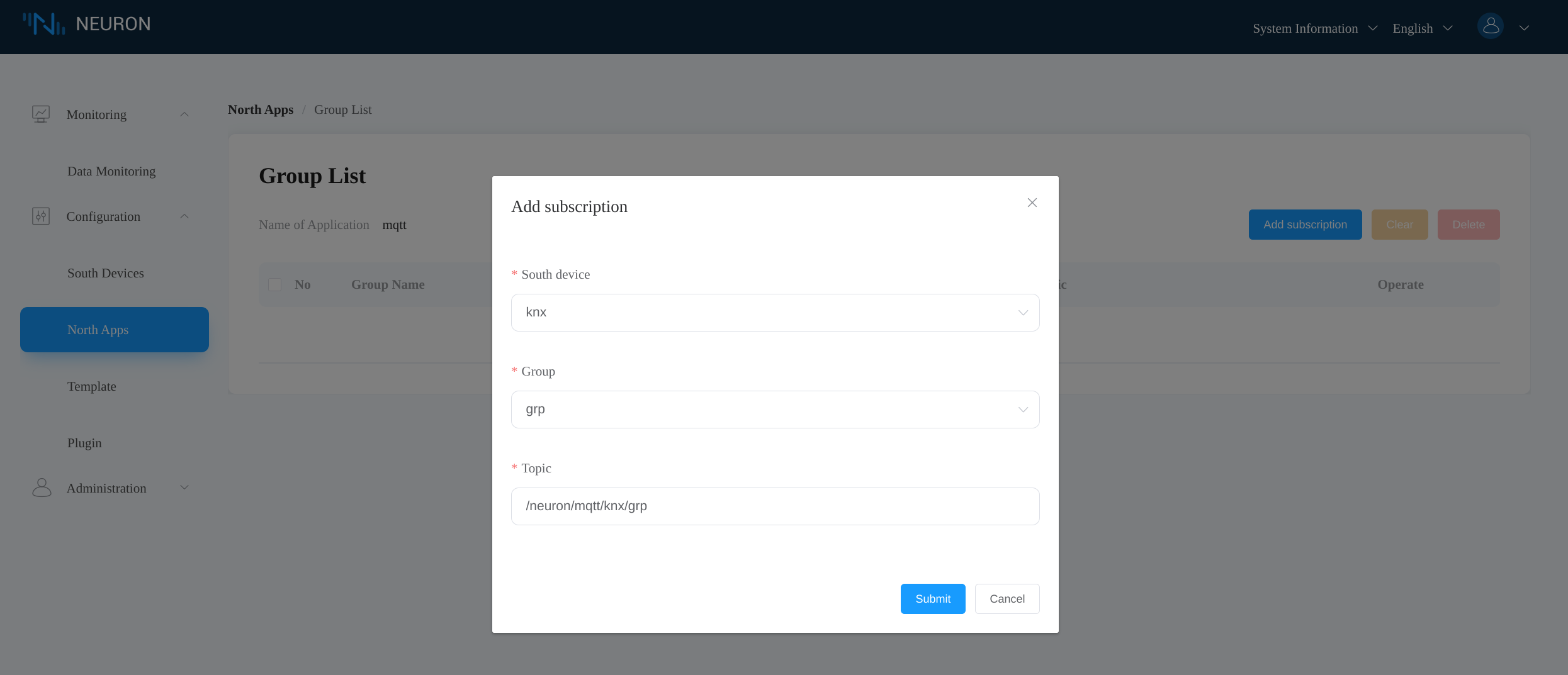 Subscribe the mqtt node to the knx node