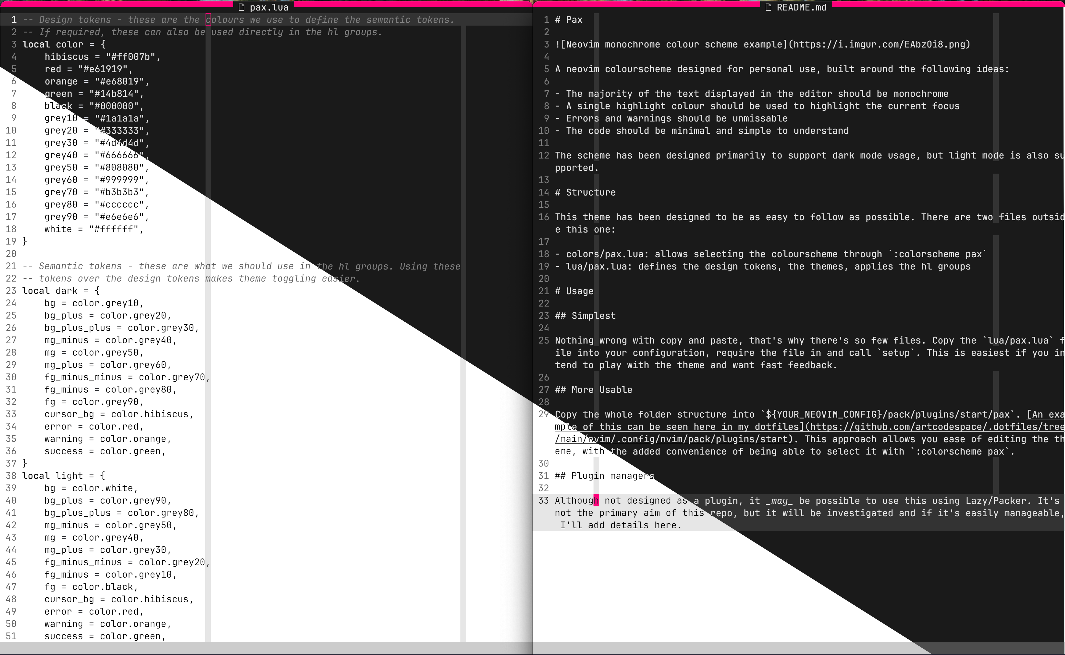 Neovim monochrome colour scheme example