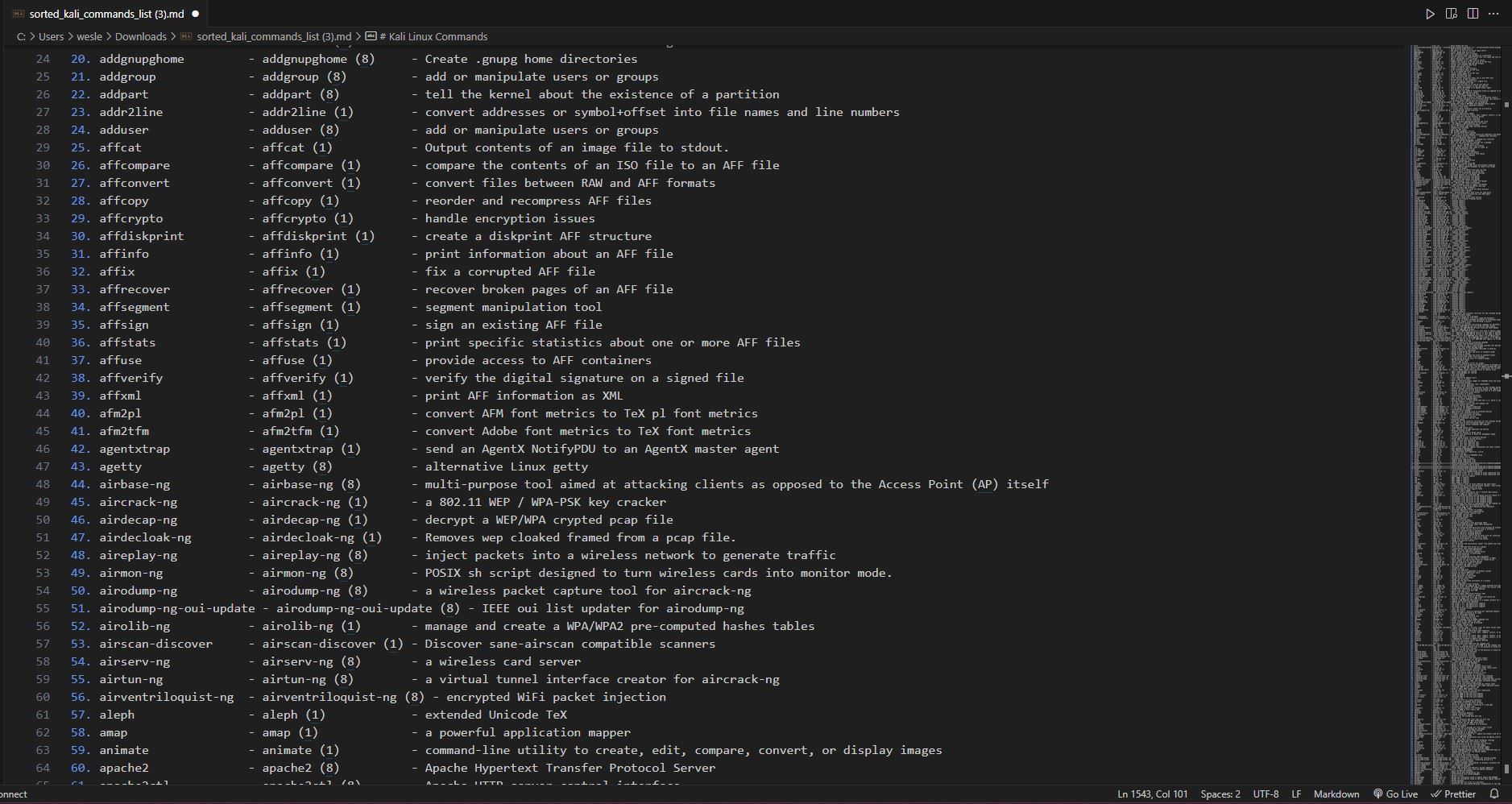 Kali Linux Terminal Command List