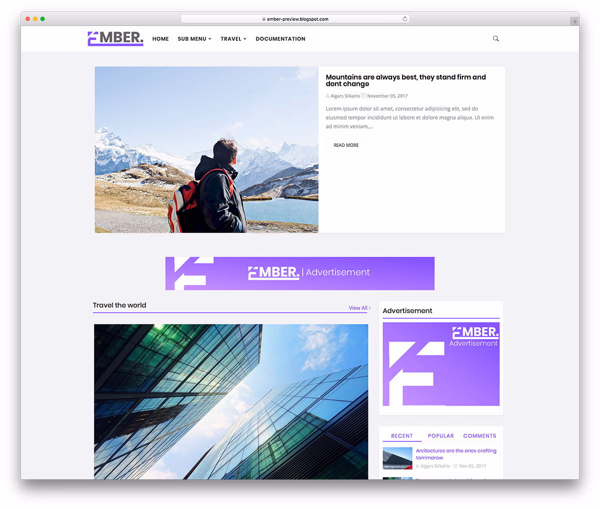 Ember - free magazine Blogger template