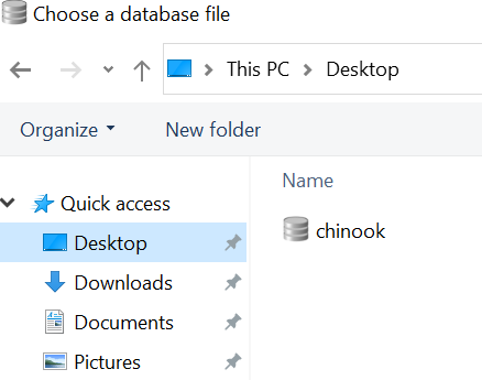 Open chinook.db file in DB Browser in WSL